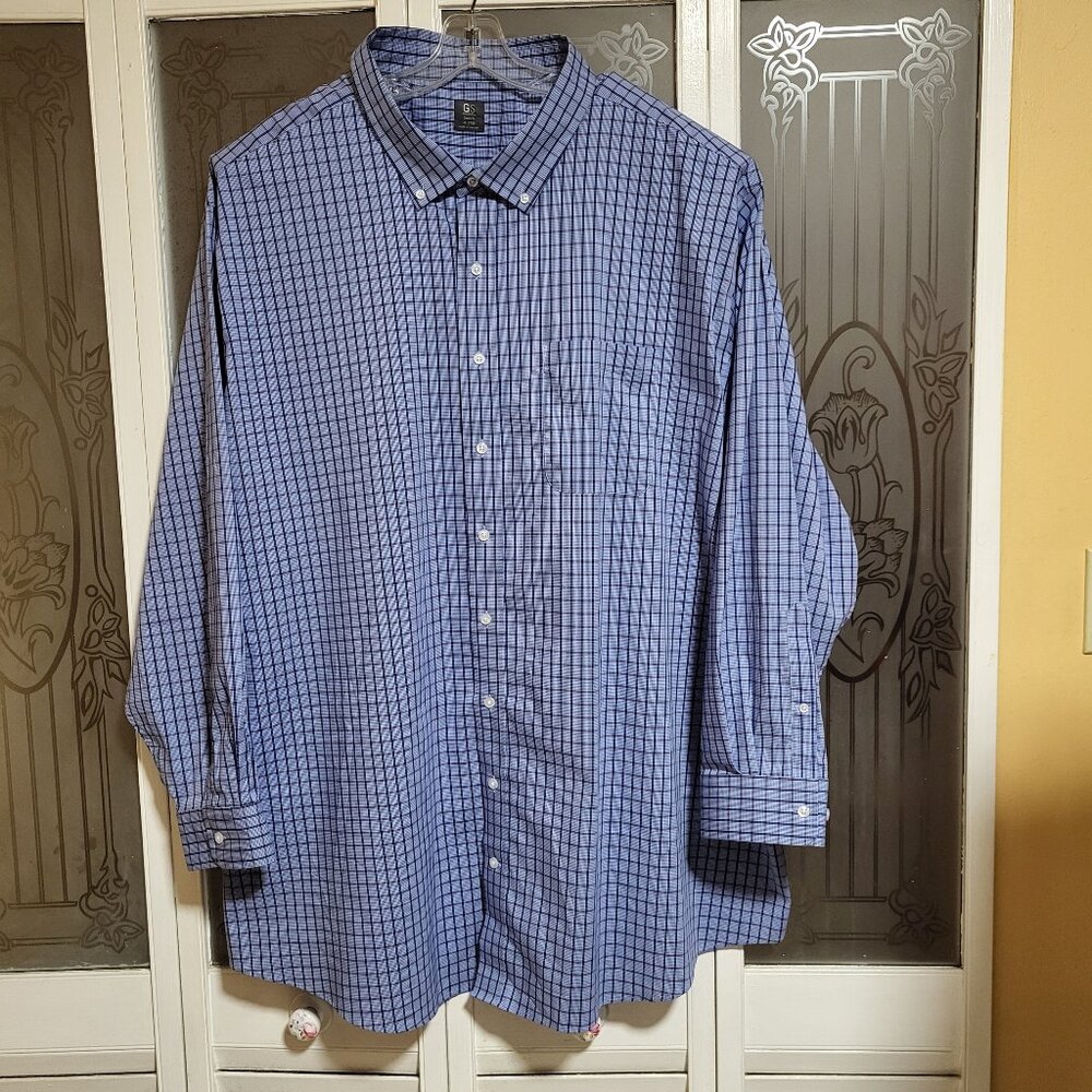 GS Big & Tall Men's Blue Plaid Button Front Shirt
